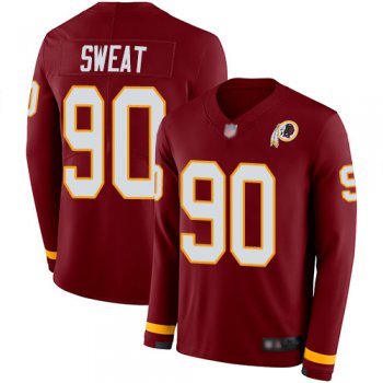 Redskins #90 Montez Sweat Burgundy Red Team Color Men's Stitched Football Limited Therma Long Sleeve Jersey