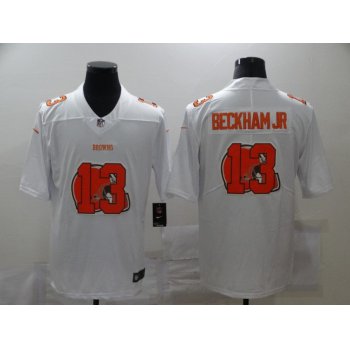 Men's Cleveland Browns #13 Odell Beckham Jr White 2020 Shadow Logo Vapor Untouchable Stitched NFL Nike Limited Jersey