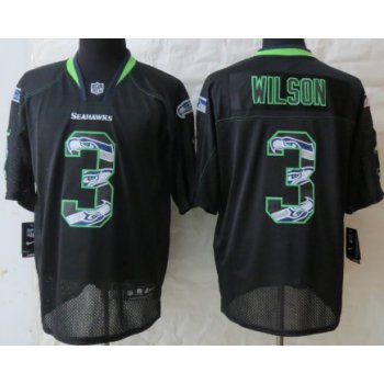 Nike Seattle Seahawks #3 Russell Wilson Lights Out Black Ornamented Elite Jersey