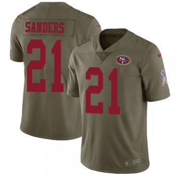 Men's Nike San Francisco 49ers #21 Deion Sanders Olive 2017 Salute to Service NFL Limited Stitched Jersey