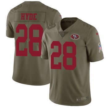 Men's Nike San Francisco 49ers #28 Carlos Hyde Olive 2017 Salute to Service NFL Limited Stitched Jersey