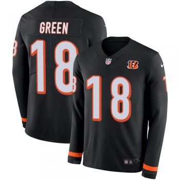 Nike Bengals #18 A.J. Green Black Team Color Men's Stitched NFL Limited Therma Long Sleeve Jersey