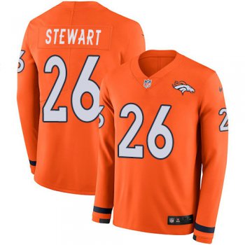 Nike Broncos 26 Darian Stewart Orange Team Color Men's Stitched NFL Limited Therma Long Sleeve Jersey