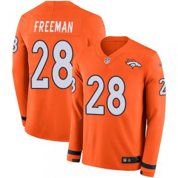 Nike Broncos 28 Royce Freeman Orange Team Color Men's Stitched NFL Limited Therma Long Sleeve Jersey