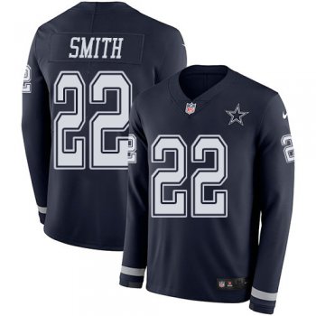 Nike Cowboys 22 Emmitt Smith Navy Blue Team Color Men's Stitched NFL Limited Therma Long Sleeve Jersey