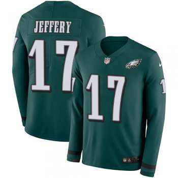 Nike Eagles 17 Alshon Jeffery Midnight Green Team Color Men's Stitched NFL Limited Therma Long Sleeve Jersey