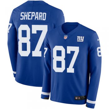 Nike Giants 87 Sterling Shepard Royal Blue Team Color Men's Stitched NFL Limited Therma Long Sleeve Jersey