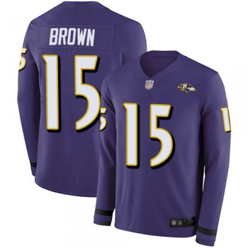 Ravens #15 Marquise Brown Purple Team Color Men's Stitched Football Limited Therma Long Sleeve Jersey