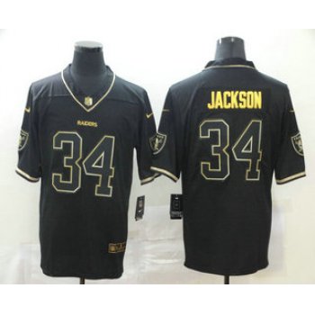Men's Las Vegas Raiders #34 Bo Jackson Black 100th Season Golden Edition Jersey
