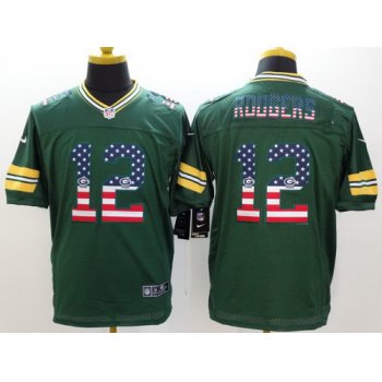 Nike Green Bay Packers #12 Aaron Rodgers 2014 USA Flag Fashion Green Elite Jersey