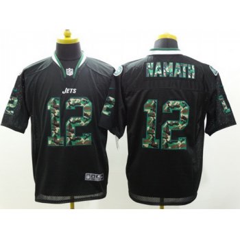 Nike New York Jets #12 Joe Namath Black With Camo Elite Jersey