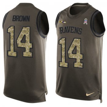 Men's Baltimore Ravens #14 Marlon Brown Green Salute to Service Hot Pressing Player Name & Number Nike NFL Tank Top Jersey