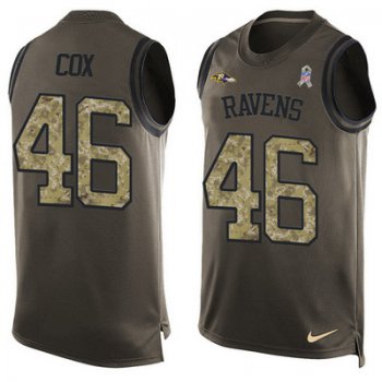 Men's Baltimore Ravens #46 Morgan Cox Green Salute to Service Hot Pressing Player Name & Number Nike NFL Tank Top Jersey