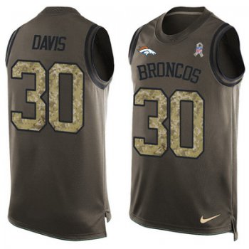 Men's Denver Broncos #30 Terrell Davis Olive Green Salute To Service Hot Pressing Player Name & Number Nike NFL Tank Top Jersey
