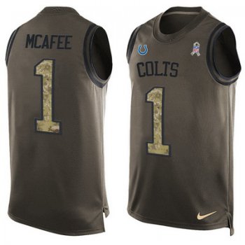 Men's Indianapolis Colts #1 Pat McAfee Green Salute to Service Hot Pressing Player Name & Number Nike NFL Tank Top Jersey