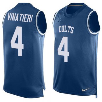 Men's Indianapolis Colts #4 Adam Vinatieri Royal Blue Hot Pressing Player Name & Number Nike NFL Tank Top Jersey