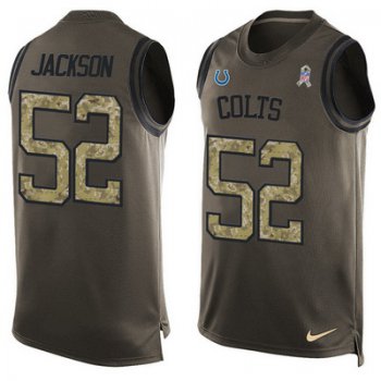 Men's Indianapolis Colts #52 D'Qwell Jackson Green Salute to Service Hot Pressing Player Name & Number Nike NFL Tank Top Jersey