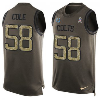 Men's Indianapolis Colts #58 Trent Cole Green Salute to Service Hot Pressing Player Name & Number Nike NFL Tank Top Jersey