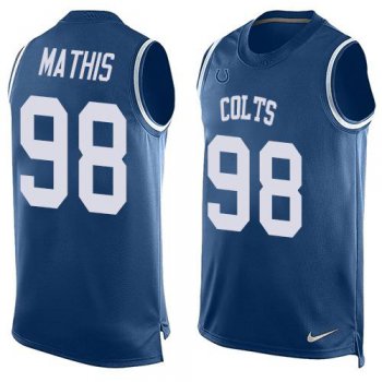 Men's Indianapolis Colts #98 Robert Mathis Royal Blue Hot Pressing Player Name & Number Nike NFL Tank Top Jersey
