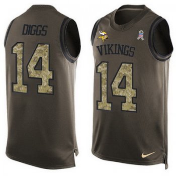 Men's Minnesota Vikings #14 Stefon Diggs Green Salute to Service Hot Pressing Player Name & Number Nike NFL Tank Top Jersey