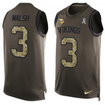 Men's Minnesota Vikings #3 Blair Walsh Green Salute to Service Hot Pressing Player Name & Number Nike NFL Tank Top Jersey