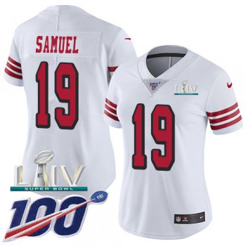 Nike 49ers #19 Deebo Samuel White Super Bowl LIV 2020 Rush Women's Stitched NFL Limited 100th Season Jersey
