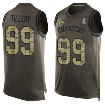 Chargers #99 Jerry Tillery Green Men's Stitched Football Limited Salute To Service Tank Top Jersey