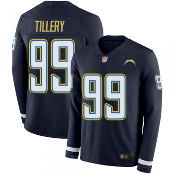 Chargers #99 Jerry Tillery Navy Blue Team Color Men's Stitched Football Limited Therma Long Sleeve Jersey