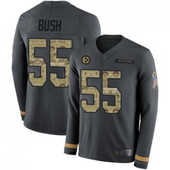 Steelers #55 Devin Bush Anthracite Salute to Service Men's Stitched Football Limited Therma Long Sleeve Jersey