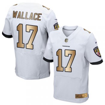 Nike Ravens #17 Mike Wallace White Men's Stitched NFL New Elite Gold Jersey