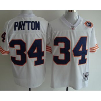 Chicago Bears #34 Walter Payton White Throwback With Bear Patch Jersey