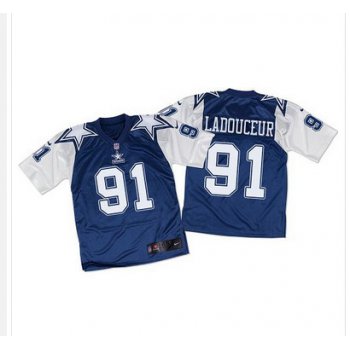 Nike Cowboys #91 L. P. Ladouceur Navy BlueWhite Throwback Men's Stitched NFL Elite Jersey