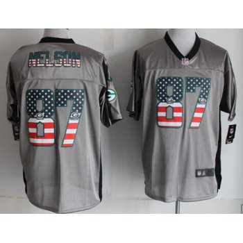 Nike Green Bay Packers #87 Jordy Nelson 2014 USA Flag Fashion Gray Elite Jersey