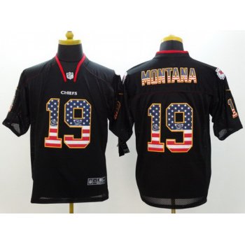 Nike Kansas City Chiefs #19 Joe Montana 2014 USA Flag Fashion Black Elite Jersey