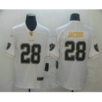 Men's Oakland Raiders #28 Josh Jacobs White 100th Season Golden Edition Jersey