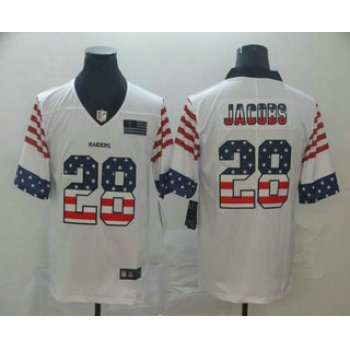 Men's Oakland Raiders #28 Josh Jacobs White Independence Day Stars Stripes Jersey