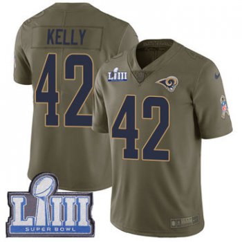 #42 Limited John Kelly Olive Nike NFL Men's Jersey Los Angeles Rams 2017 Salute to Service Super Bowl LIII Bound