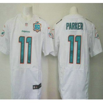 Men's Miami Dolphins #11 DeVante Parker White Team Color 2015 NFL 50th Patch Nike Elite Jersey
