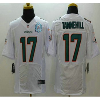 Men's Miami Dolphins #17 Ryan Tannehill White Road 2015 NFL 50th Patch Nike Elite Jersey