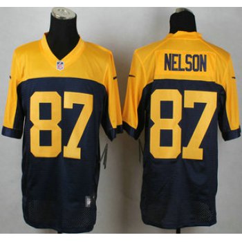 Green Bay Packers #87 Jordy Nelson Navy Blue With Gold NFL Nike Elite Jersey