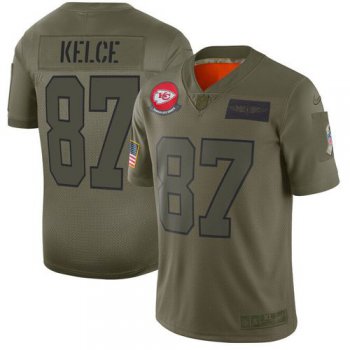 Men Kansas City Chiefs 87 Kelce Green Nike Olive Salute To Service Limited NFL Jerseys