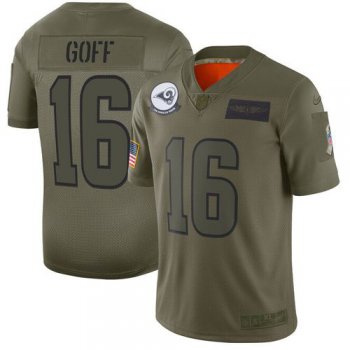 Men Los Angeles Rams 16 Goff Green Nike Olive Salute To Service Limited NFL Jerseys