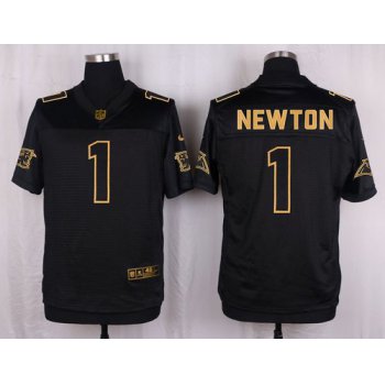 Nike Panthers #1 Cam Newton Black Men's Stitched NFL Elite Pro Line Gold Collection Jersey