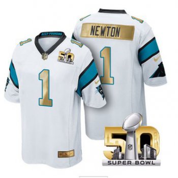 Pre Order Carolina Panthers Jersey 1 Cam Newton White Super Bowl 50th Limited Jerseys