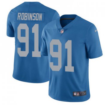 Nike Lions #91 A'Shawn Robinson Blue Throwback Men's Stitched NFL Limited Jersey