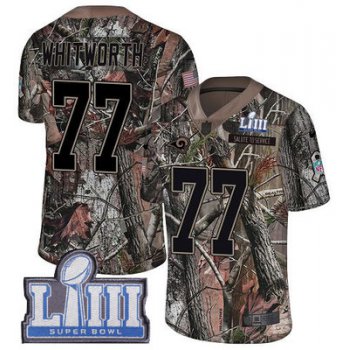 #77 Limited Andrew Whitworth Camo Nike NFL Men's Jersey Los Angeles Rams Rush Realtree Super Bowl LIII Bound