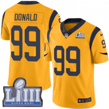 #99 Limited Aaron Donald Gold Nike NFL Men's Jersey Los Angeles Rams Rush Vapor Untouchable Super Bowl LIII Bound