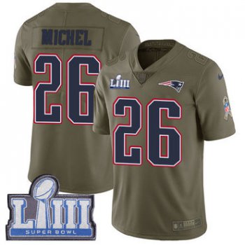 #26 Limited Sony Michel Olive Nike NFL Men's Jersey New England Patriots 2017 Salute to Service Super Bowl LIII Bound