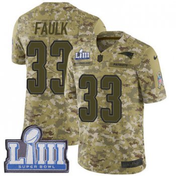 #33 Limited Kevin Faulk Camo Nike NFL Men's Jersey New England Patriots 2018 Salute to Service Super Bowl LIII Bound