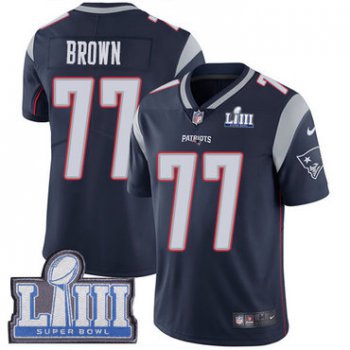 #77 Limited Trent Brown Navy Blue Nike NFL Home Men's Jersey New England Patriots Vapor Untouchable Super Bowl LIII Bound